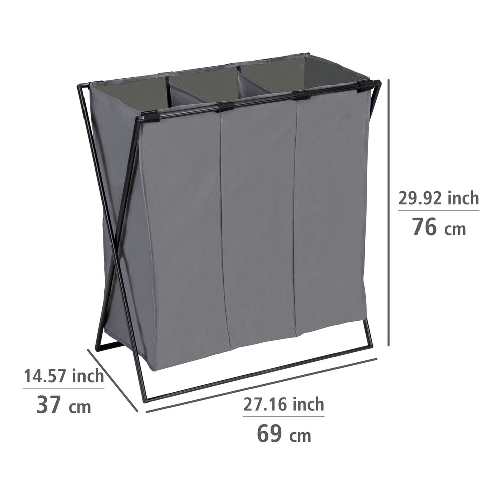 Wäschesammler Mod. Trio XL Grau  mit drei Fächern