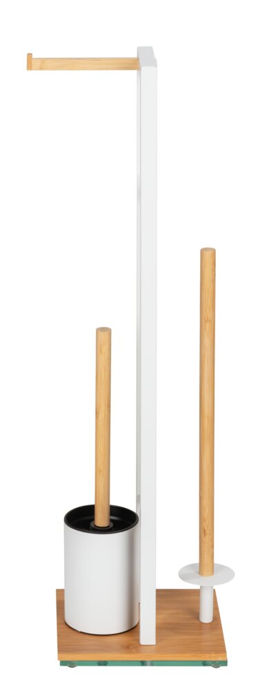Garniture WC sur pied Mod. Rivalta, bambou/blanc, verre, 18x70x23 cm  avec porte-rouleau de rechange