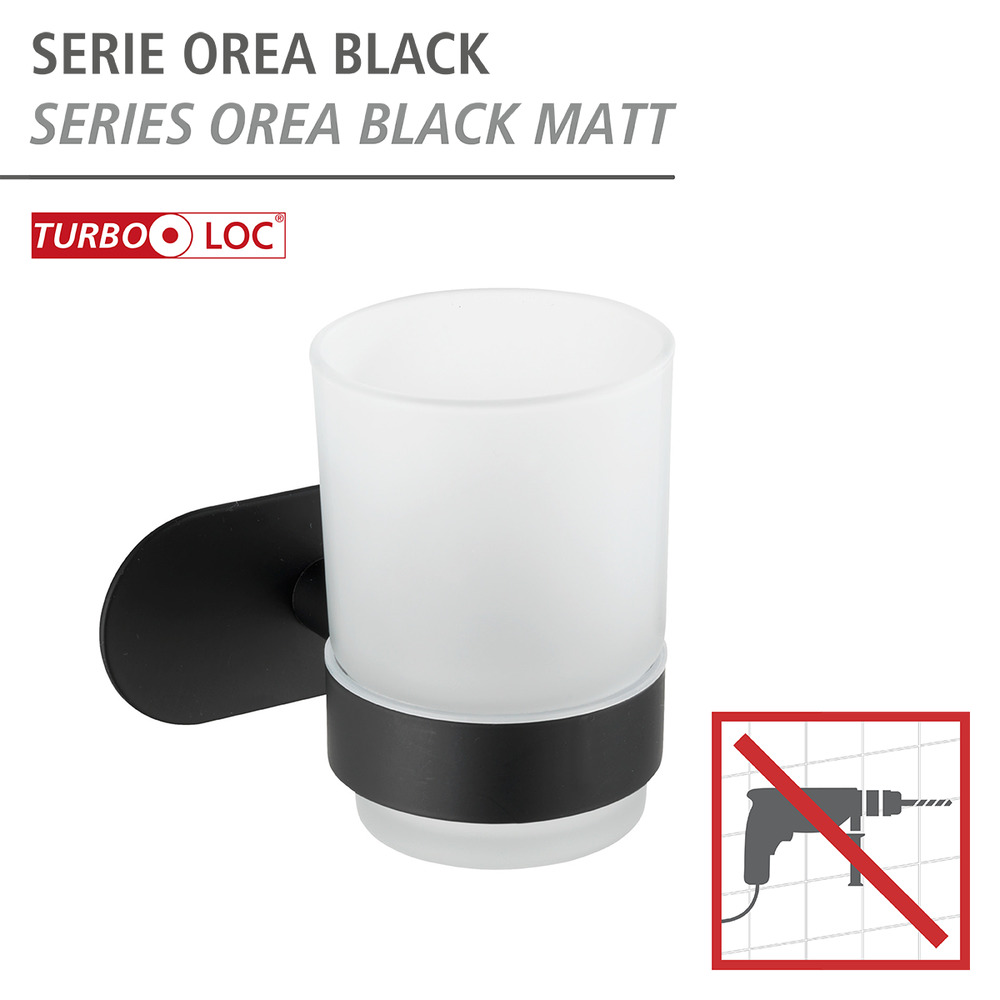 Turbo-Loc® Edelstahl Zahnputzbecherhalter Mod. Orea Uno Black Matt  Befestigen ohne bohren