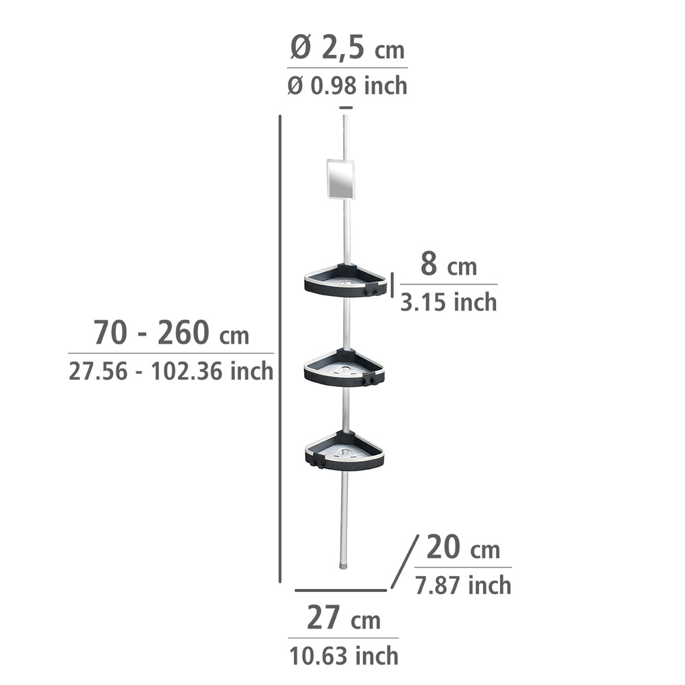 Teleskop Duschecke Mod. Wave  mit 3 Ablagen und Spiegel