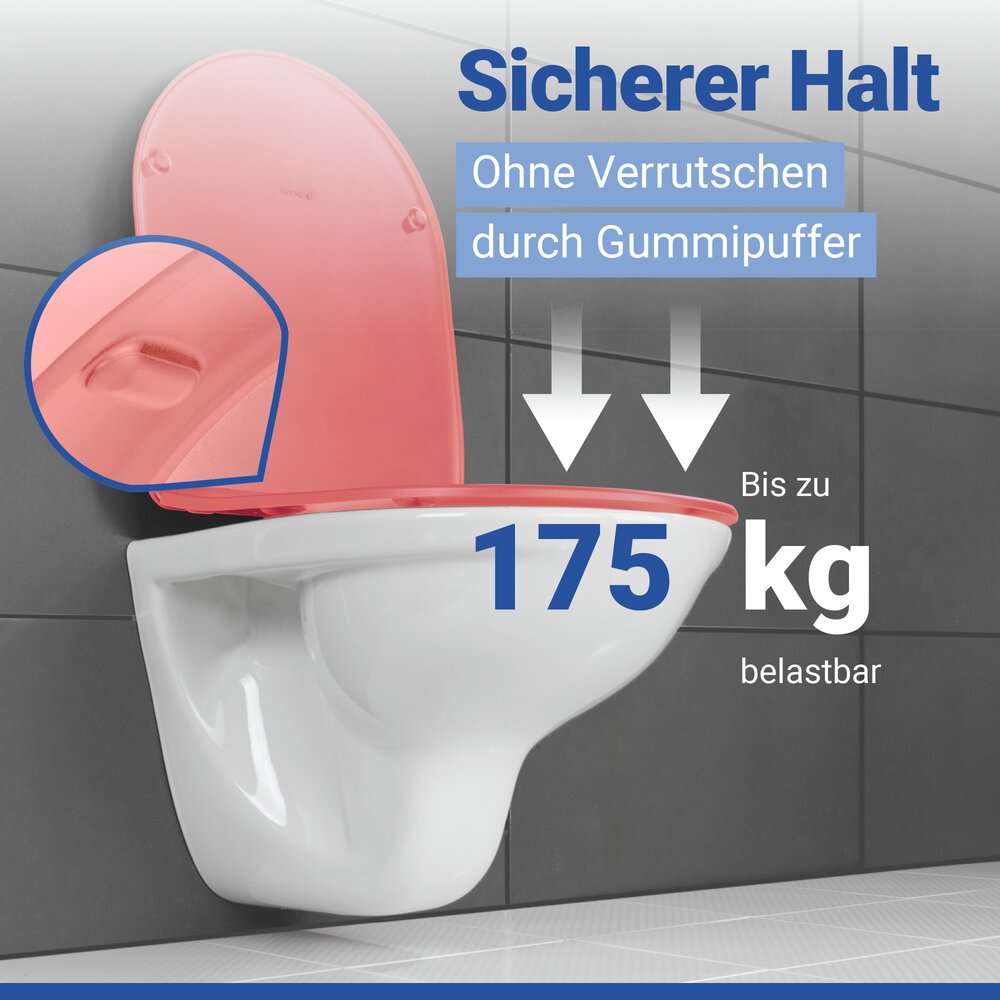 Abattant de WC Mod. Galati rouge corail mat  couvercle de WC en forme de D avec frein de chute