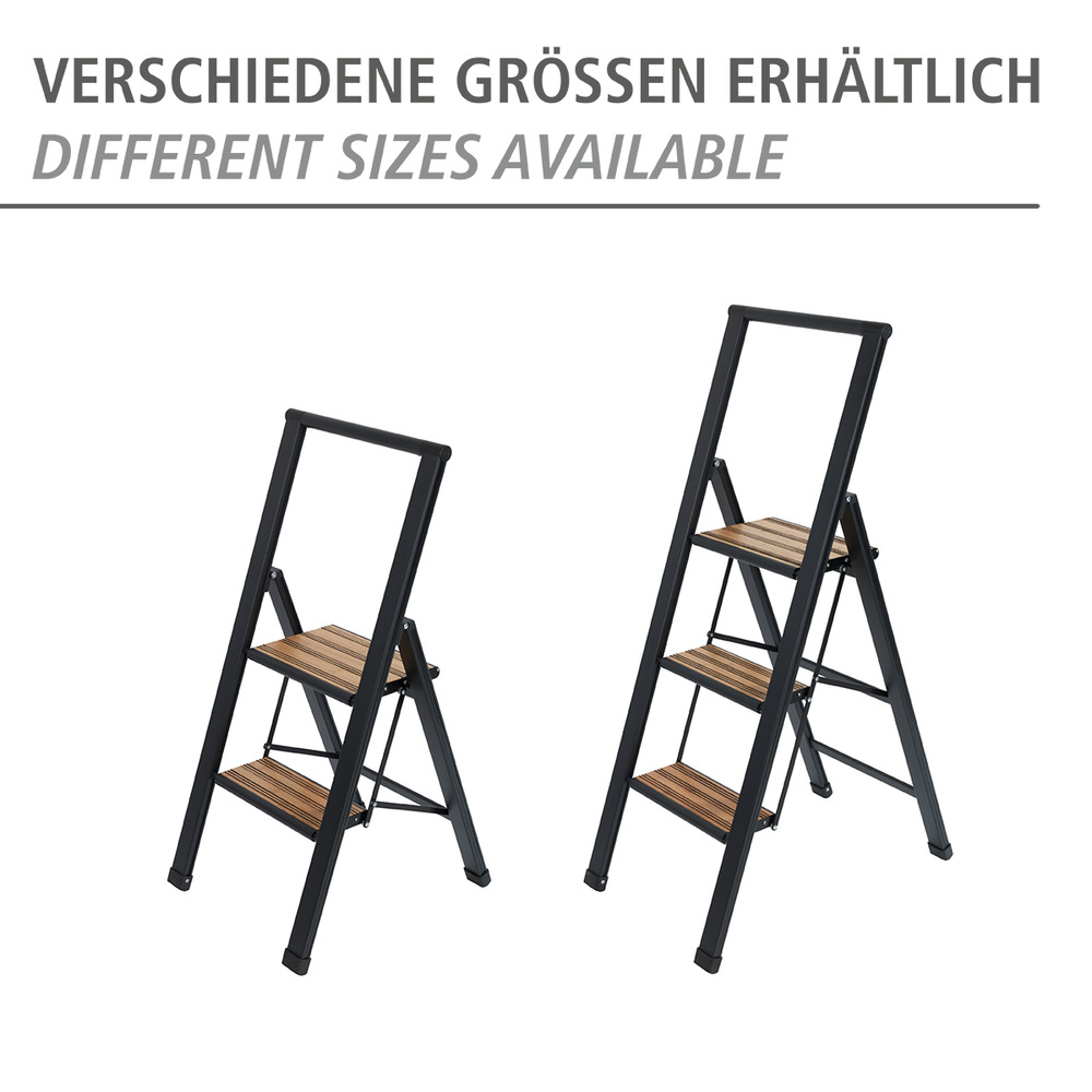 Alu-Design Klapptrittleiter 2-stufig Schwarz  rutschsichere XXL-Stufen