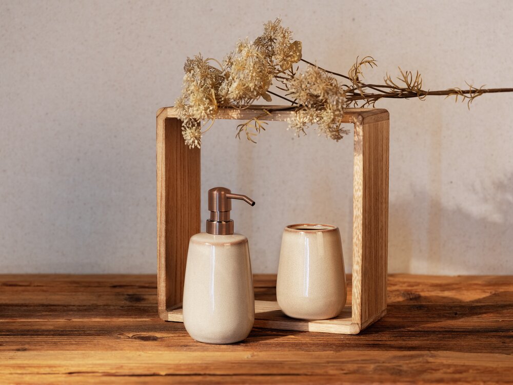 Zahnputzbecher Mod. Sirmione, beige, Keramik, 8x10.5 cm  ideal für stilvolle Badezimmer