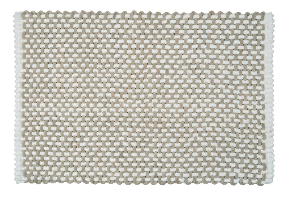 Badteppich Mod. Covelo, weiß-beige, Polyester, Baumwolle, 50x80 cm  rutschhemmend beschichtet, für Fußbodenheizung