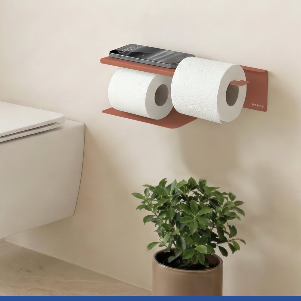 Turbo-Loc® Toilettenpapierhalter mit Ablage Mod. Lizan Braun  Befestigen ohne Bohren