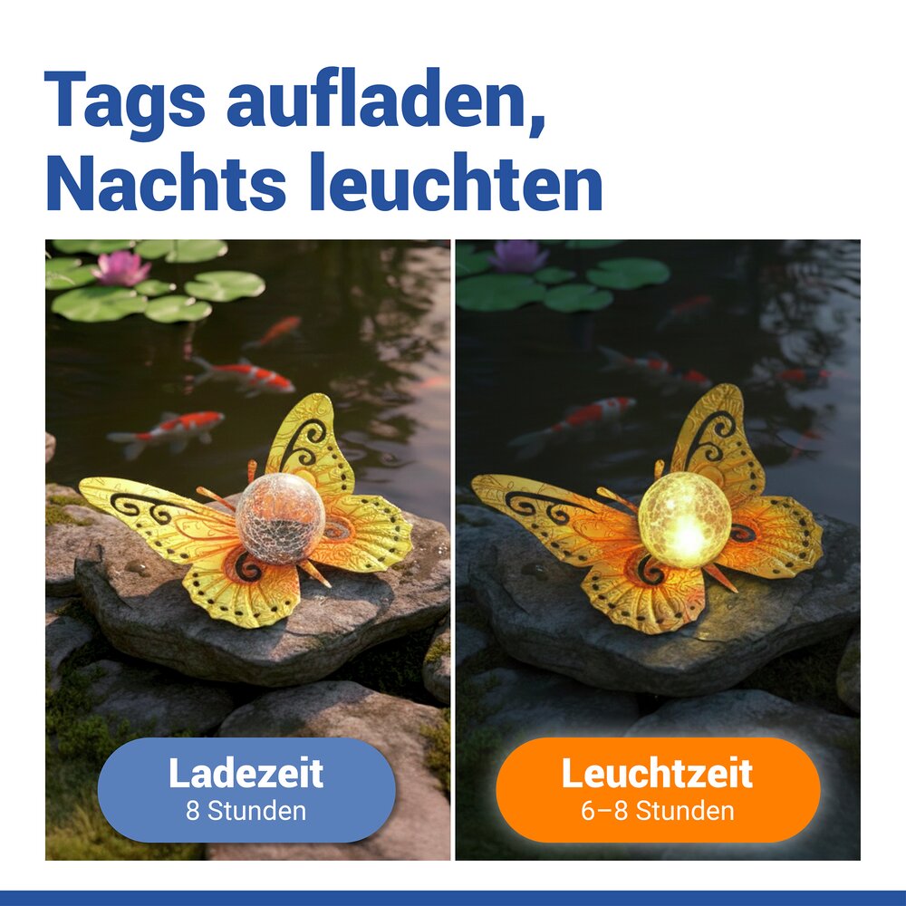 LED Solarlampe Schmetterling, Gold/Orange  dekorative Gartenbeleuchtung