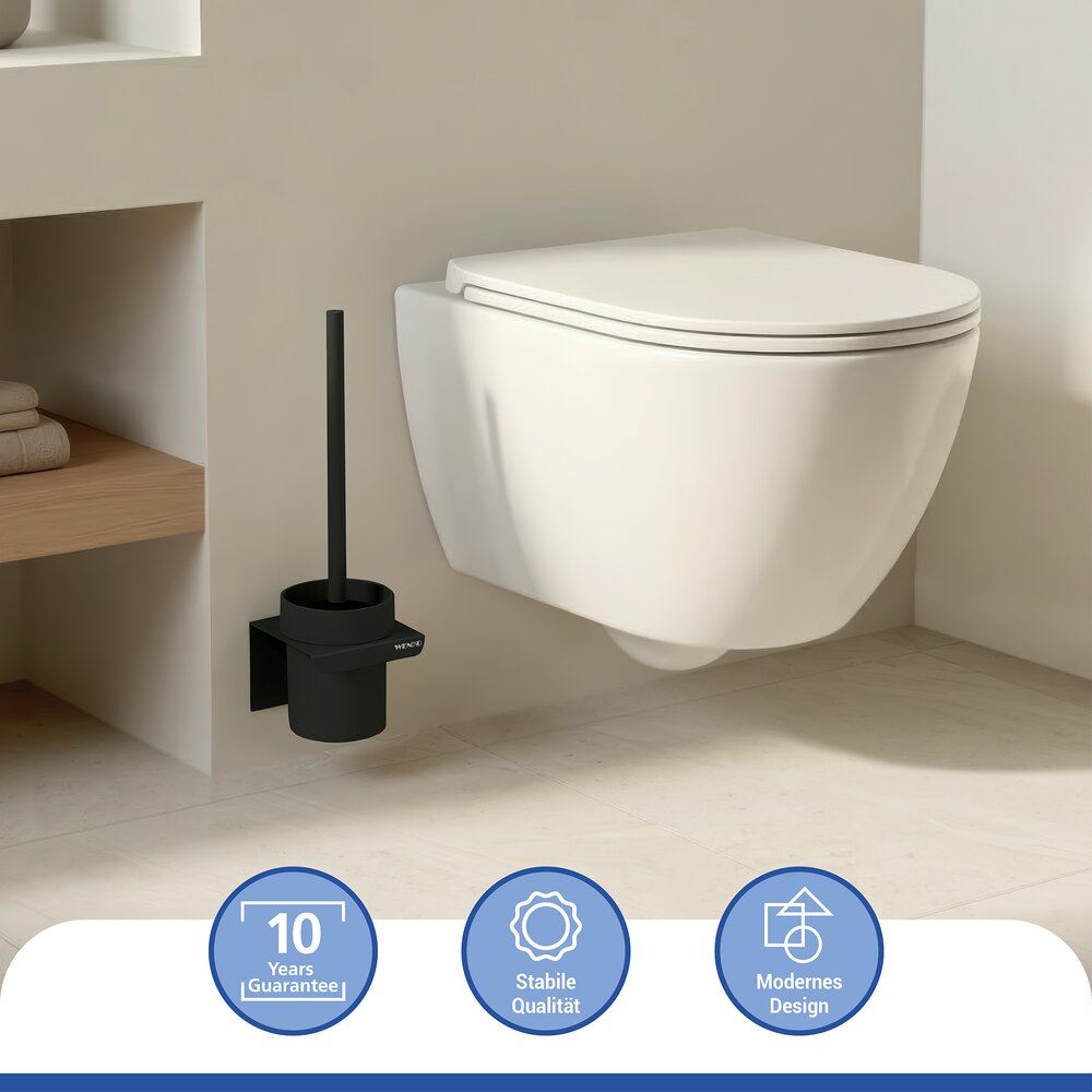Turbo-Loc® WC-Garnitur Mod. Lizan Schwarz  mit Silikon-Bürstenkopf, Befestigen ohne Bohren