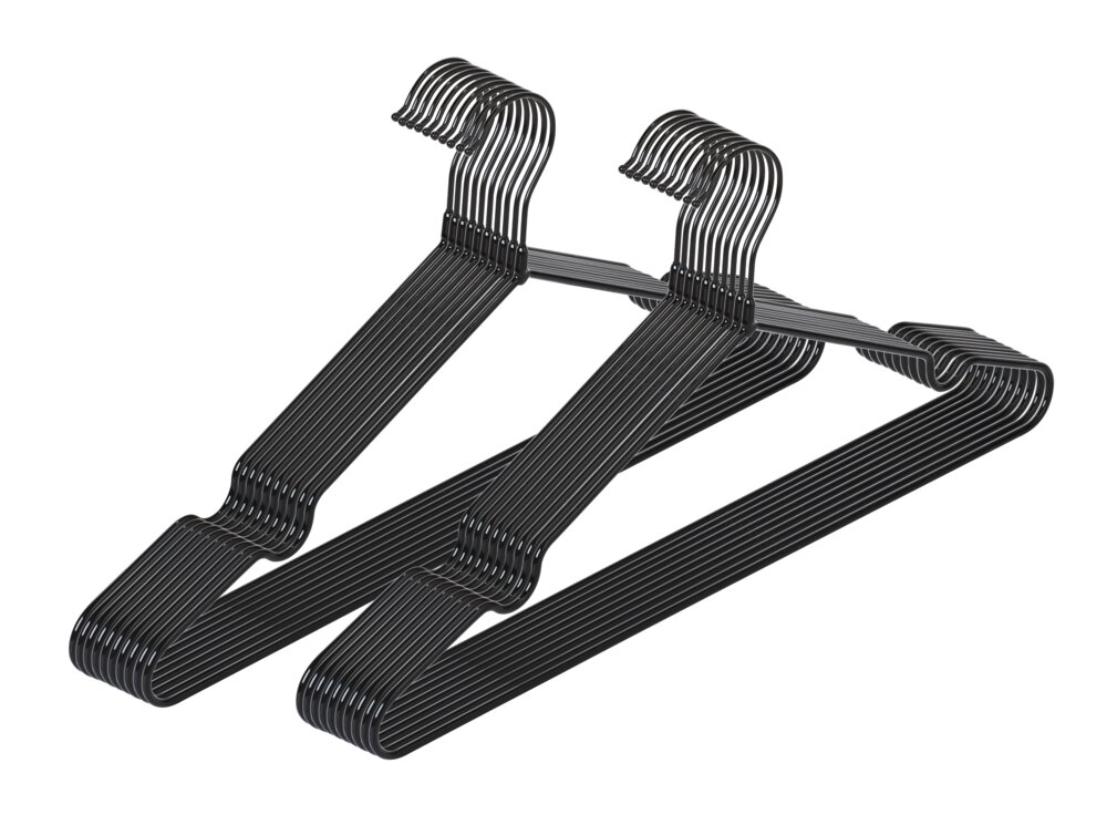 Cintre à vêtements Mod. Sascha noir, set de 20  revêtement antidérapant