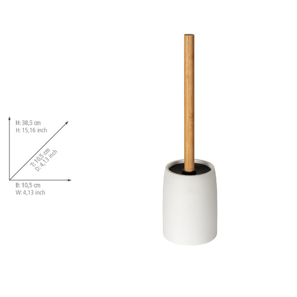 Garniture WC Mod. Altavalle, blanc, polyrésine, bambou, 38.5x10.5 cm  tête de brosse noire interchangeable