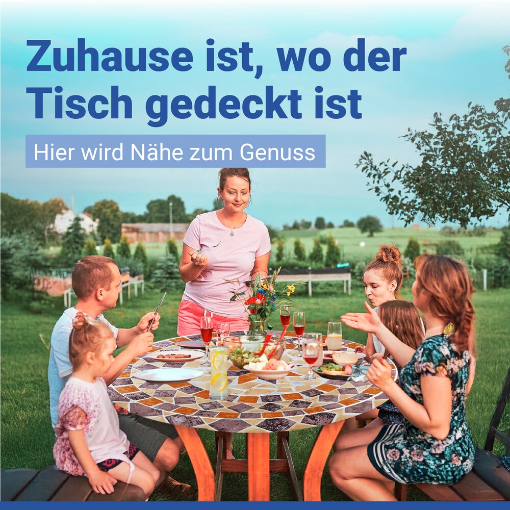 Spann-Tischdecke Mod. Mediterran XL, Ø 85 - 105 cm  für Garten und Outdoor-Bereich