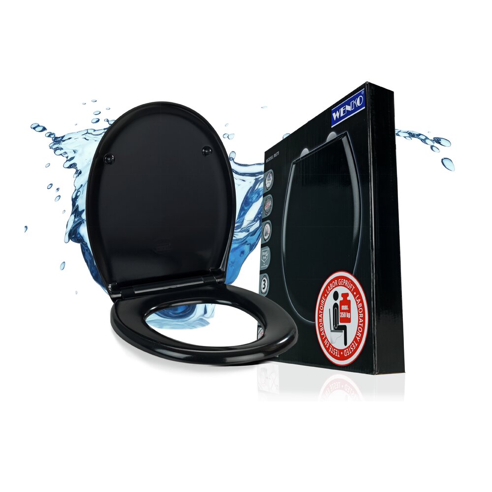 WC-Sitz Mod. Rieti, schwarz, Duroplast, Edelstahl, Easy Close  mit 350 kg belastbar