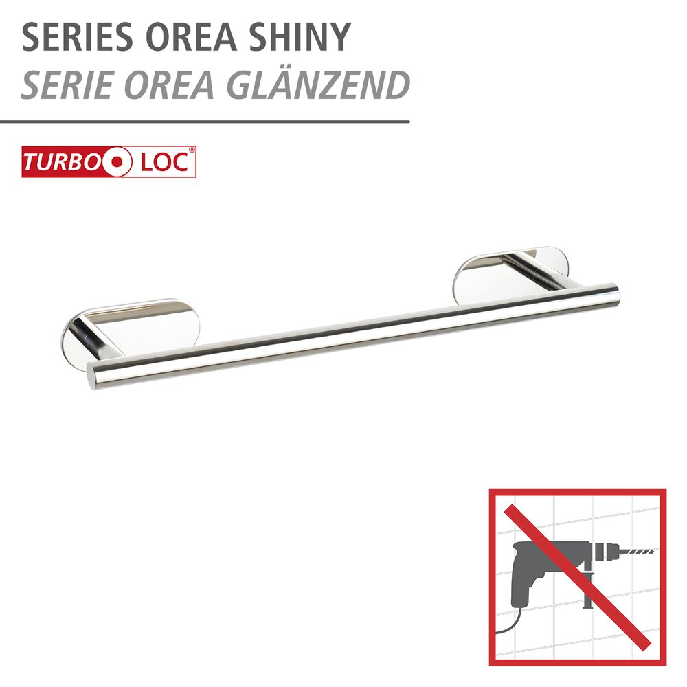 Porte Serviette mural inox brillant,  solution sans perçage, innovation "Turbo Loc Plus", Longueur 40 cm, Orea  Porte serviette mural sans perçage