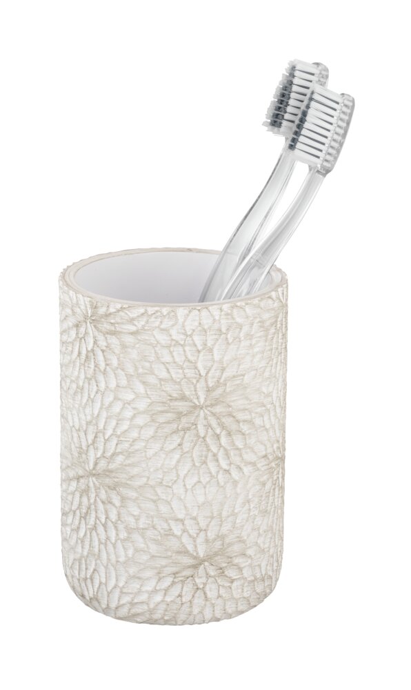 Zahnputzbecher Mod. Montalfano  mit kleinblättrigem Blütenmuster in Weiß/Gold