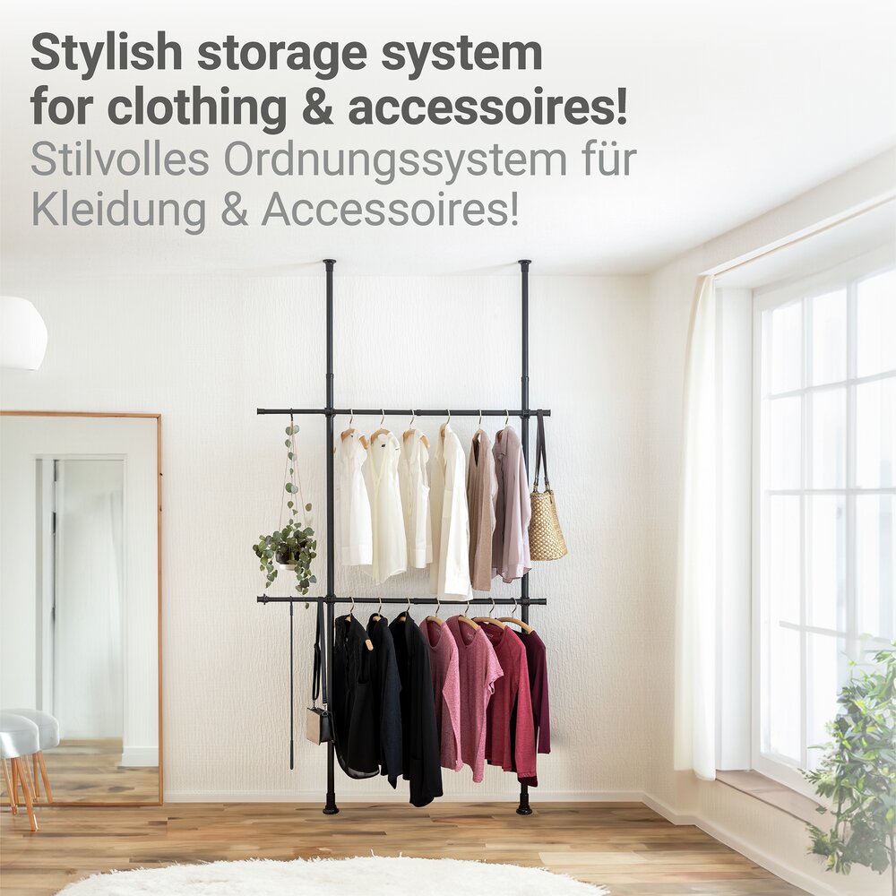 Teleskop-Garderobensystem Mod. Herkules Basic Schwarz  aus pulverbeschichtetem Stahl