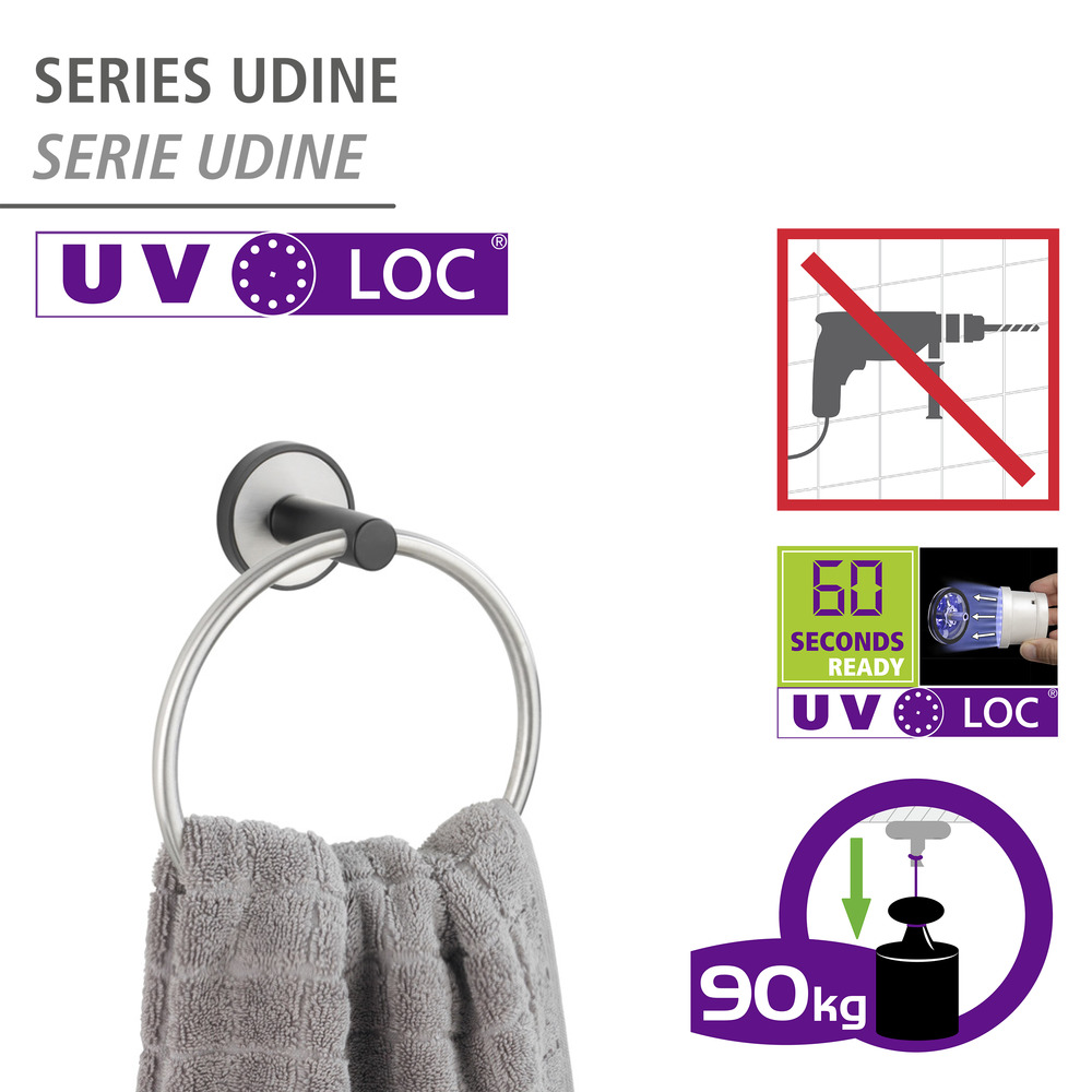 UV-Loc® Handtuchring Mod. Udine  Befestigen ohne Bohren mit innovativem Klebesystem