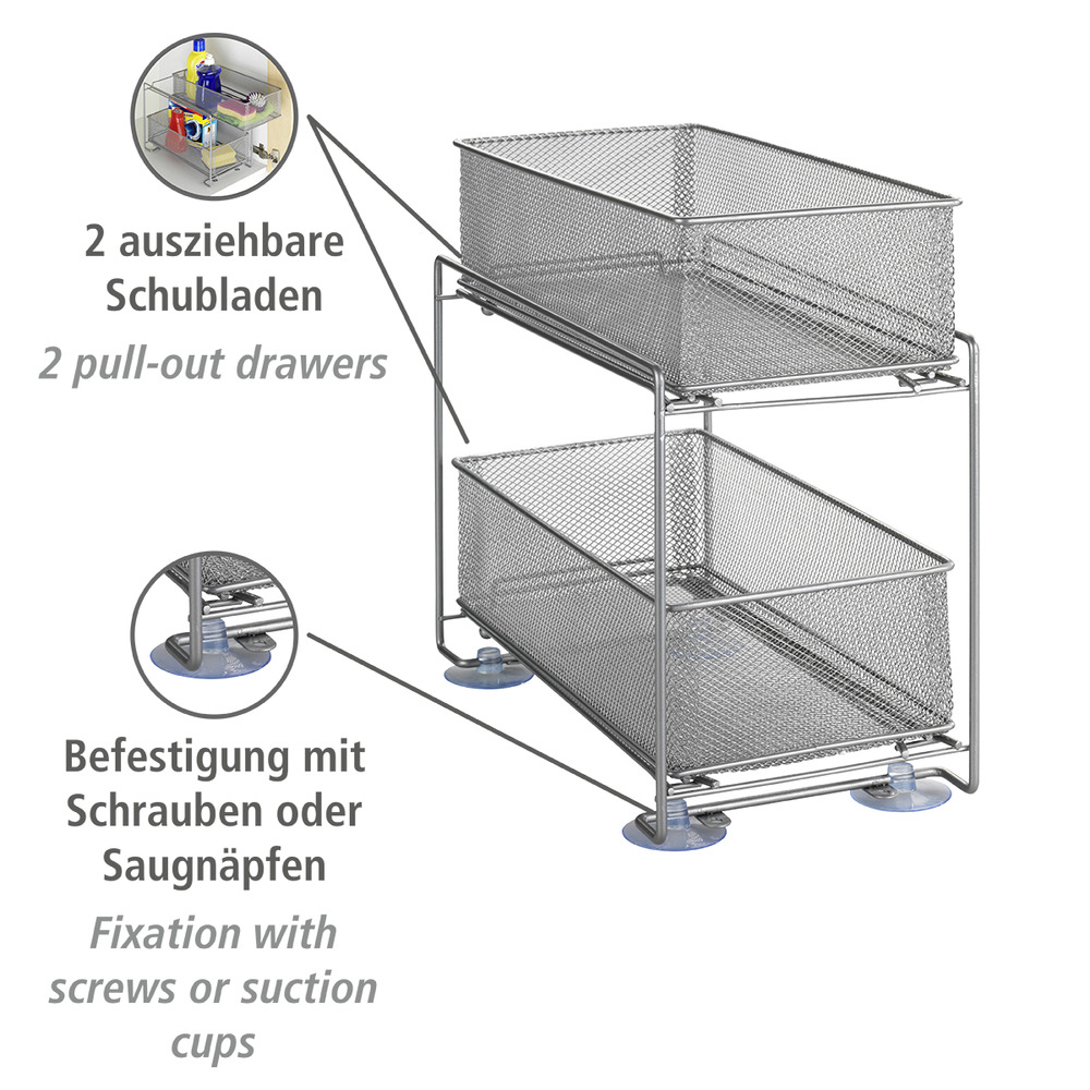 Schubladenregal Mod. Gioma 2er Metall silber  3 Etagen