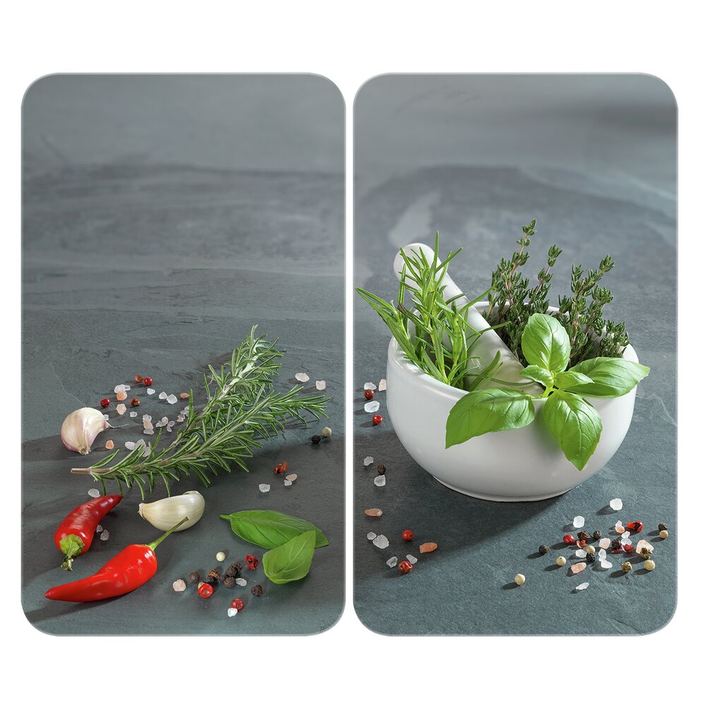 Plaque de Recouvrement Universelle Mod. Cuisine aux Herbs, set de 2  pour tous les types de cuisinières