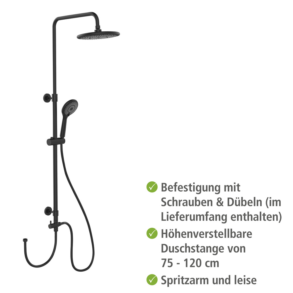 Duschsystem Watersaving Schwarz  Einfacher Anschluss an bestehende Armatur oder Wandanschlussbogen