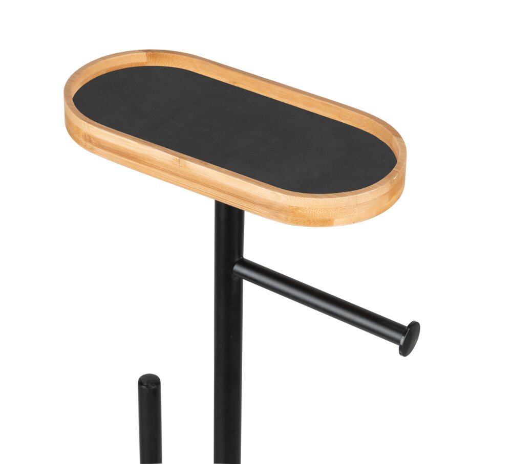 Garniture WC sur pied Mod. Pomarolo, bambou, acier, naturel/noir, 25x70,5x17 cm  avec tablette pour téléphone intégré