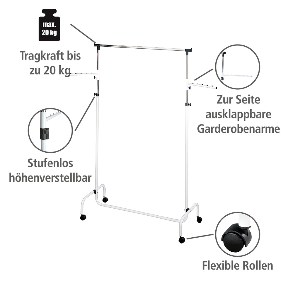 Kleiderständer Mod. Trio mit 2 Armen  höhenverstellbar, mit Rollen