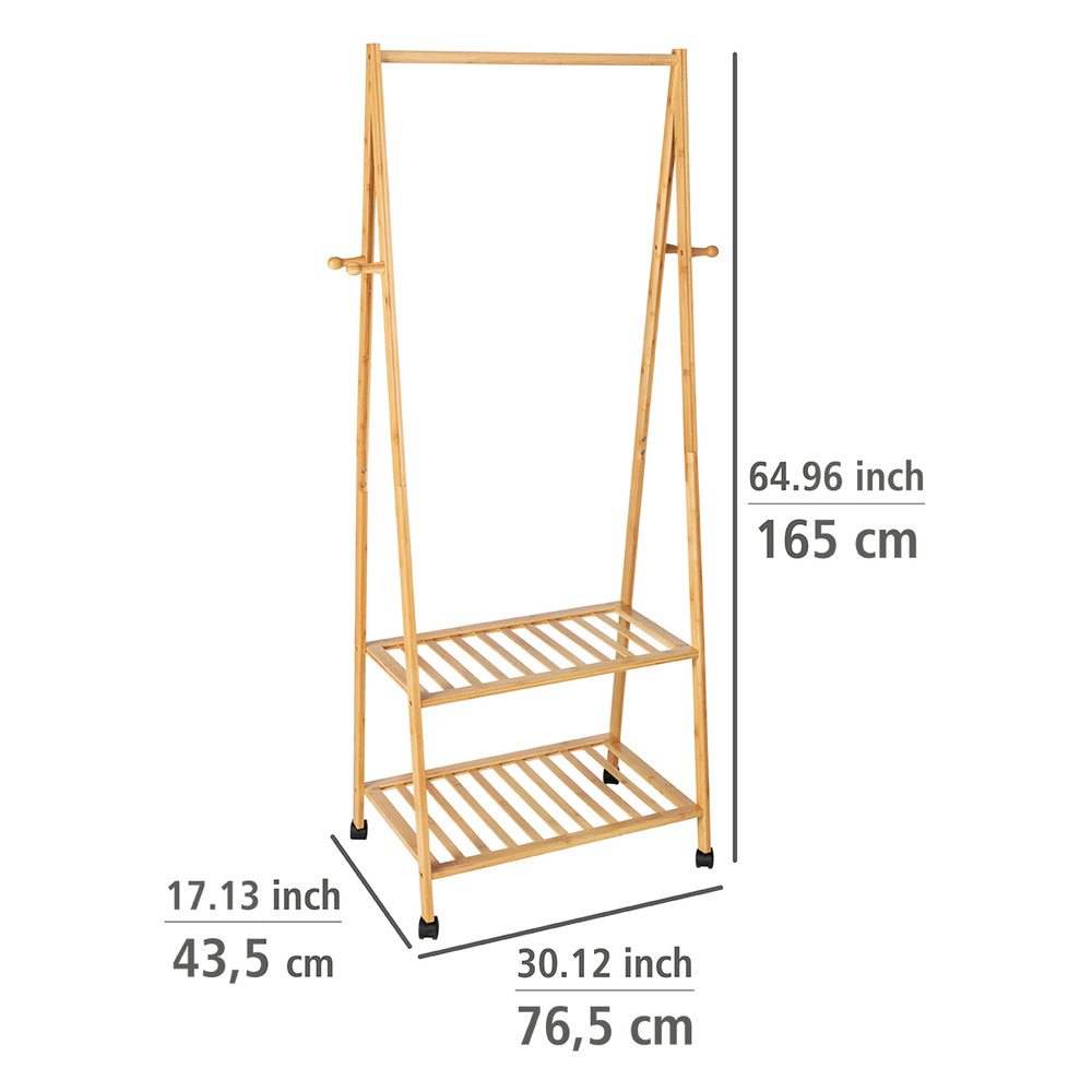 Bambus Kleiderständer Mod. Honolulu  Mit vier Rollen zum leichten Fortbewegen