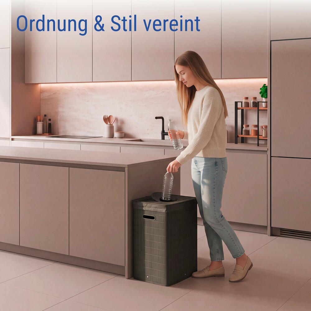 Flaschensammler 105 L, Schwarz  Pfandflaschen Sammelbehälter aus Bambus