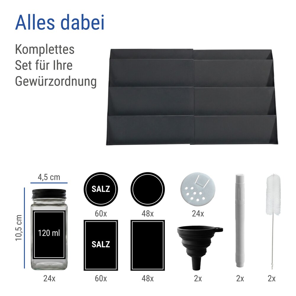 Gewürzregal Schublade mit 24 Gewürzgläsern, Schwarz  ausziehbarer Gewürz Organizer für Schubladen