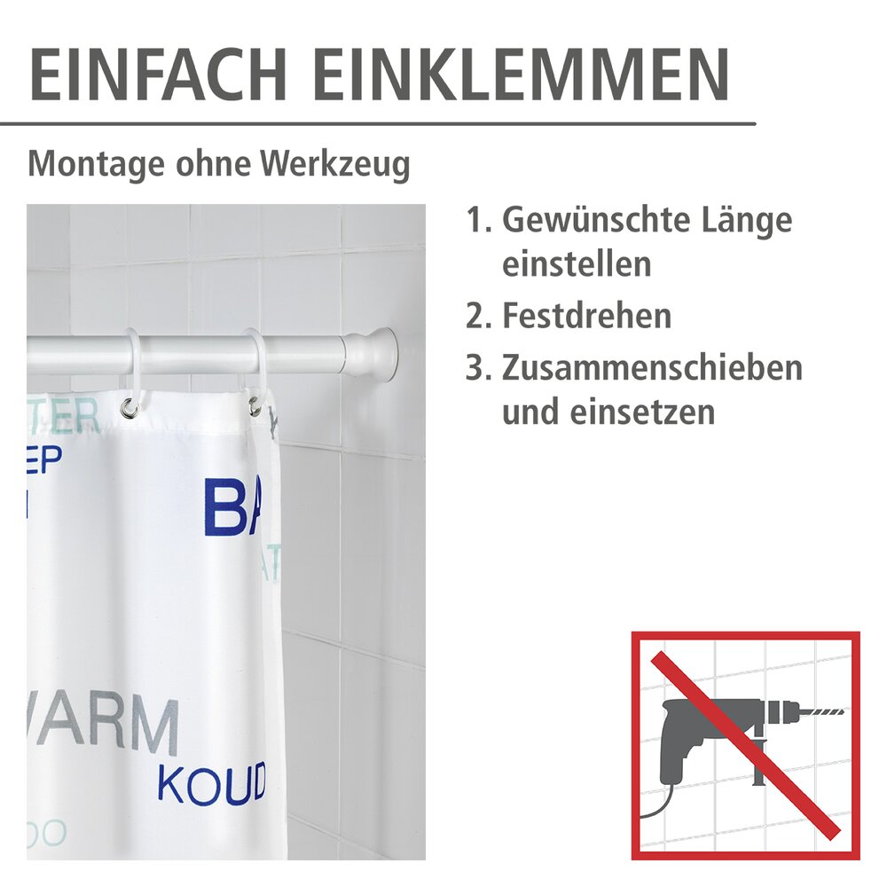 Telescopische douchestang extra sterk wit 110 - 185 cm