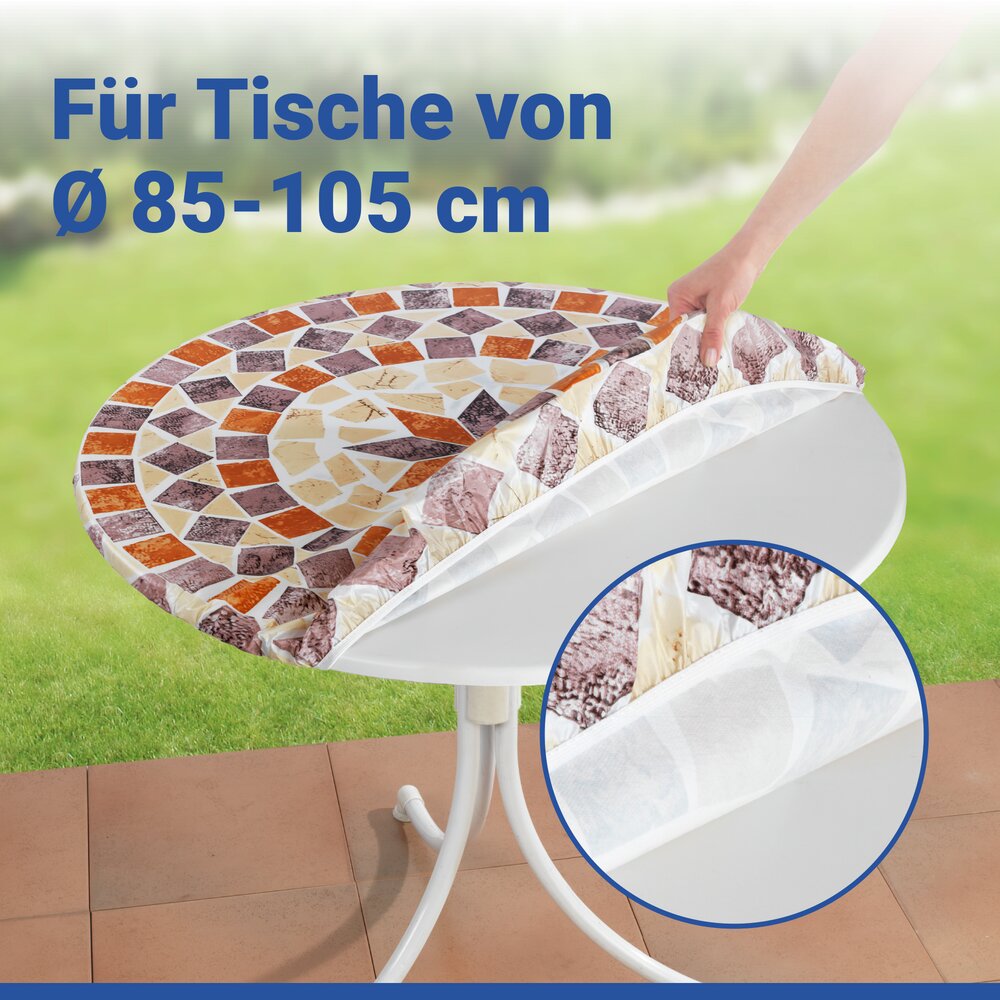 Spann-Tischdecke Mod. Mediterran XL, Ø 85 - 105 cm  für Garten und Outdoor-Bereich