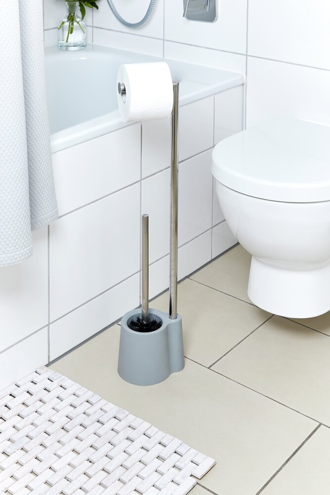 Combiné WC Brosse WC et dérouleur papier toilette, Avola gris  en acier inoxydable