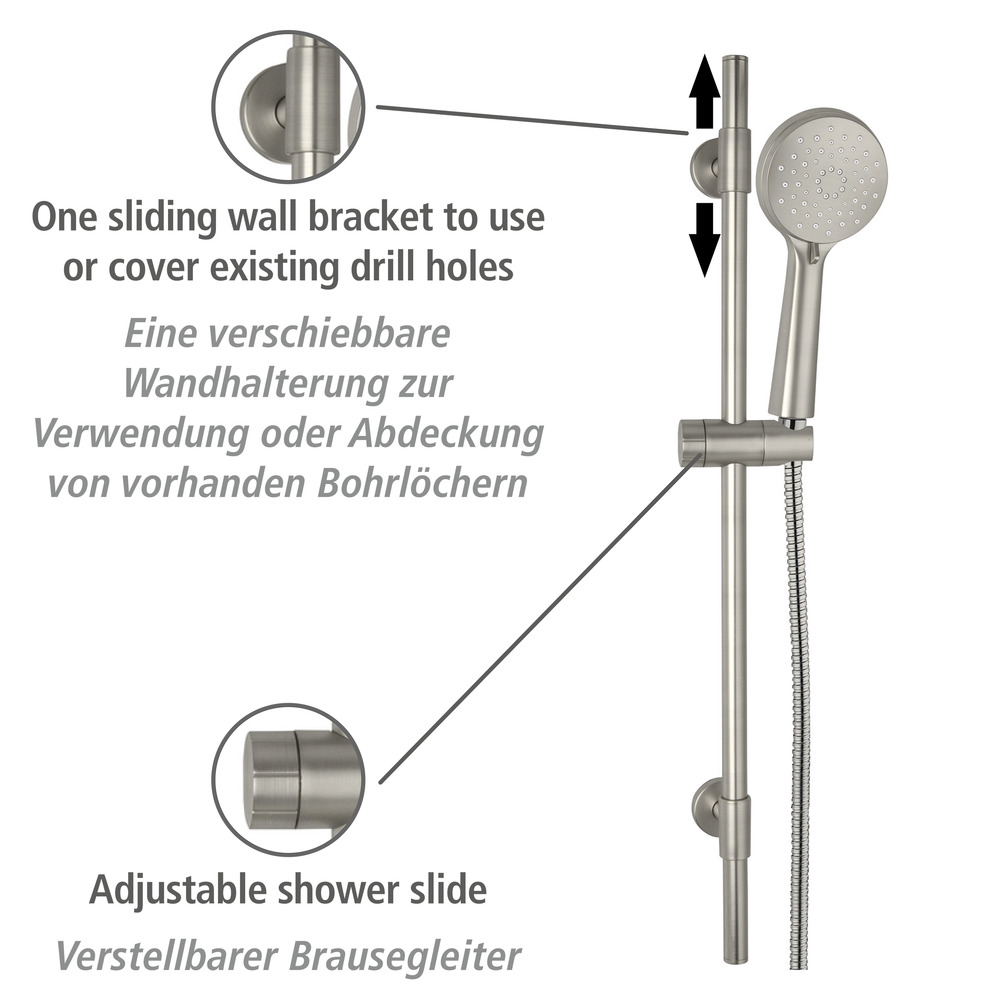 Brauseset Mod. Young Edelstahl gebürstet  Länge Stange: 66 cm