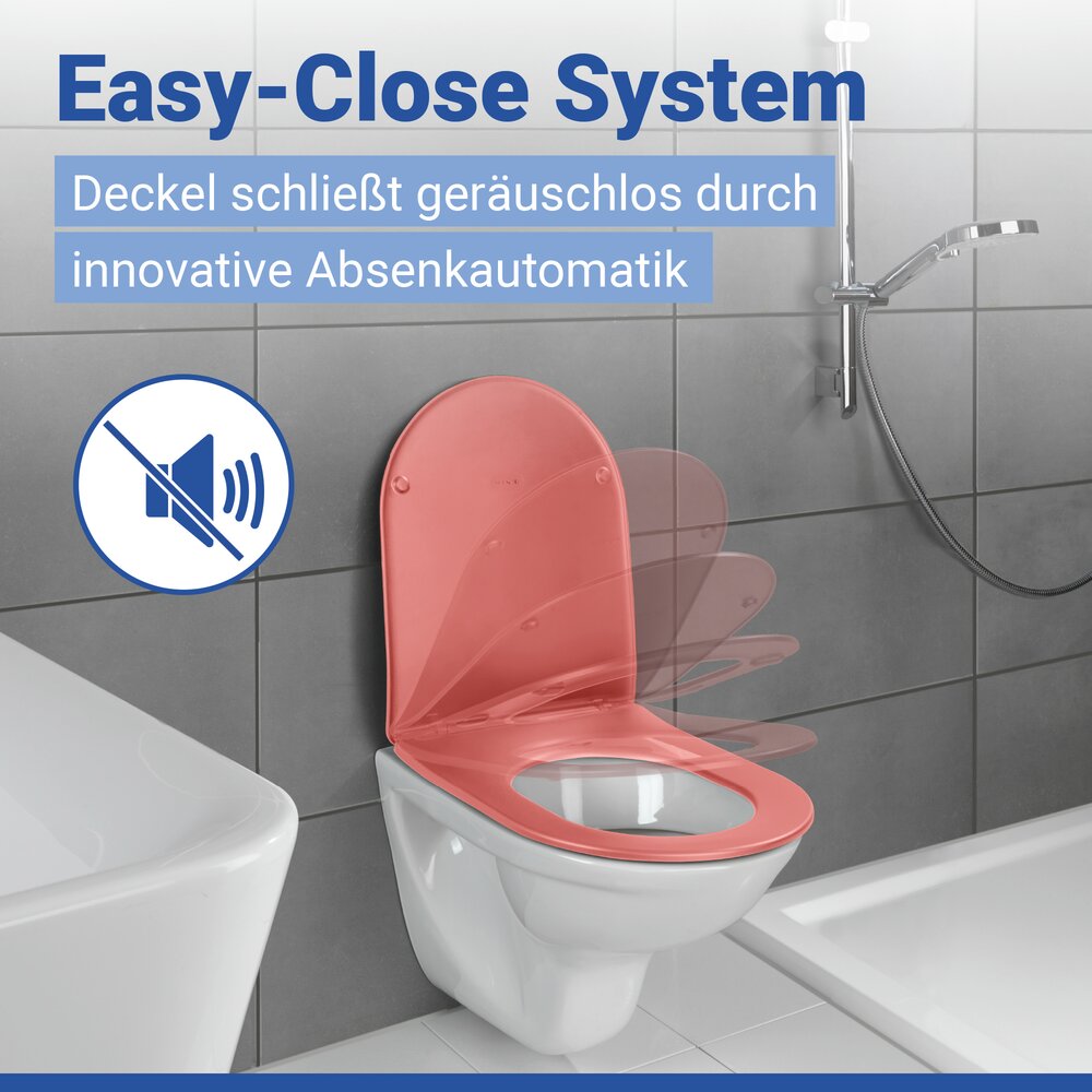 Abattant de WC Mod. Galati rouge corail mat  couvercle de WC en forme de D avec frein de chute
