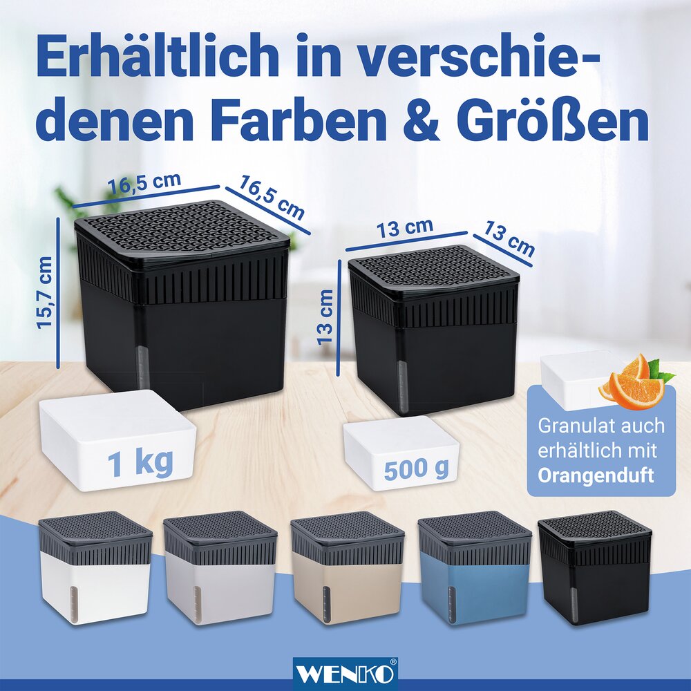 Luchtontvochtiger Mod. Cube, wit, calciumchloride, set van 3x1000g, 12x5x12 cm