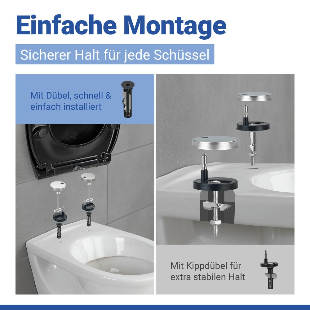 Siège WC Mod. Rieti, noir, plastique thermodurci, acier inoxydable, Easy Close  système d'abaissement automatique