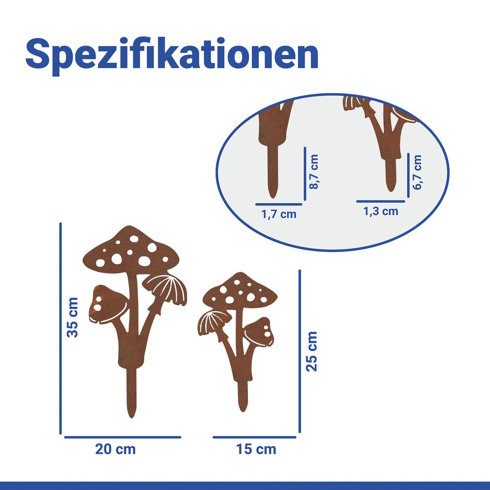 Gartenstecker Pilze, 2er Set  wetterbeständig, mit Edelrost-Effekt