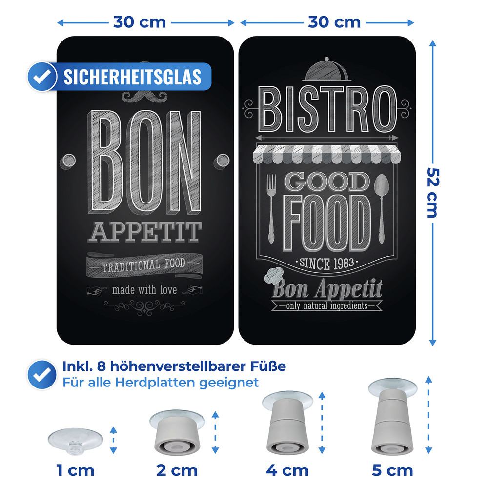 Glasabdeckplatte Universal Mod. Bon Appetit, 2er Set  aus schlagfestem Sicherheitsglas