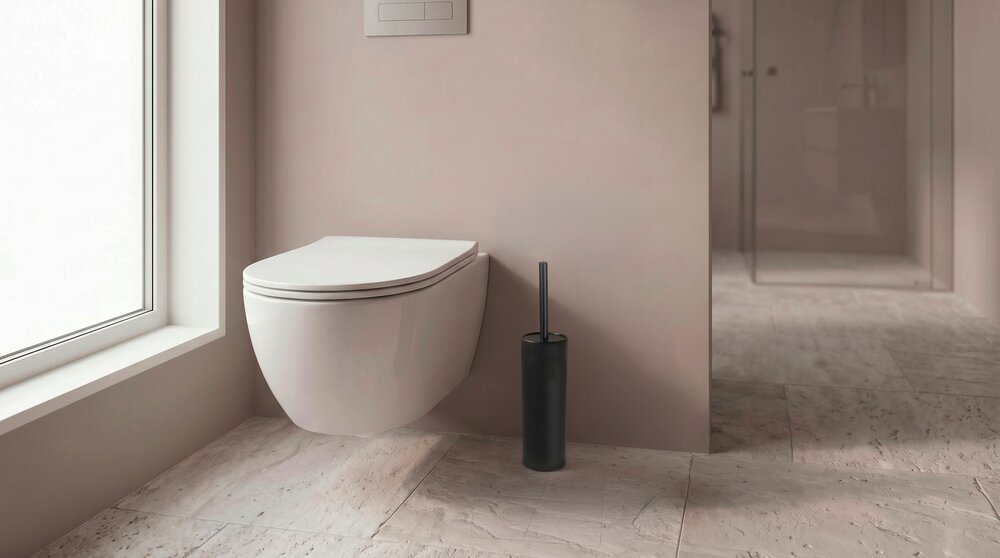 Keramik WC-Garnitur Mod. Casoli Schwarz  WC-Bürste mit Silikon-Bürstenkopf