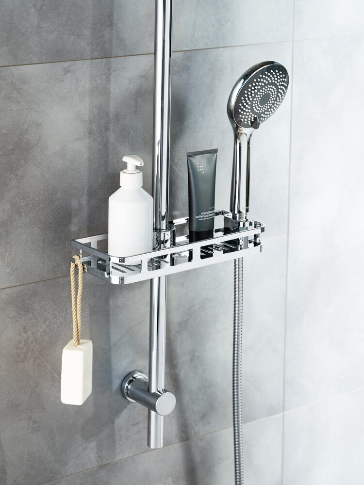 Tablette de douche Libertà Chrome  avec crochet et support de pommeau de douche