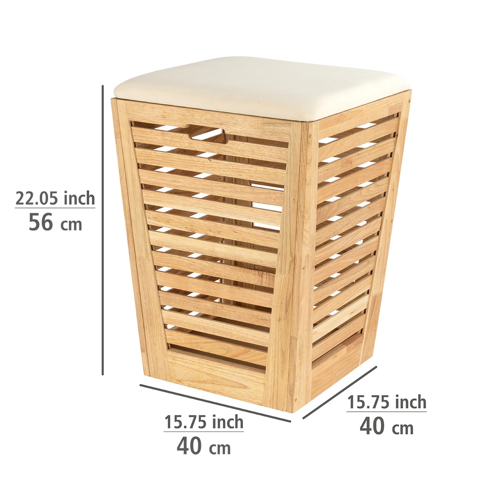 Wäschetruhe mit Sitzpolster Norway  Wäschesammler & Badhocker, massives Walnussholz, 55 L