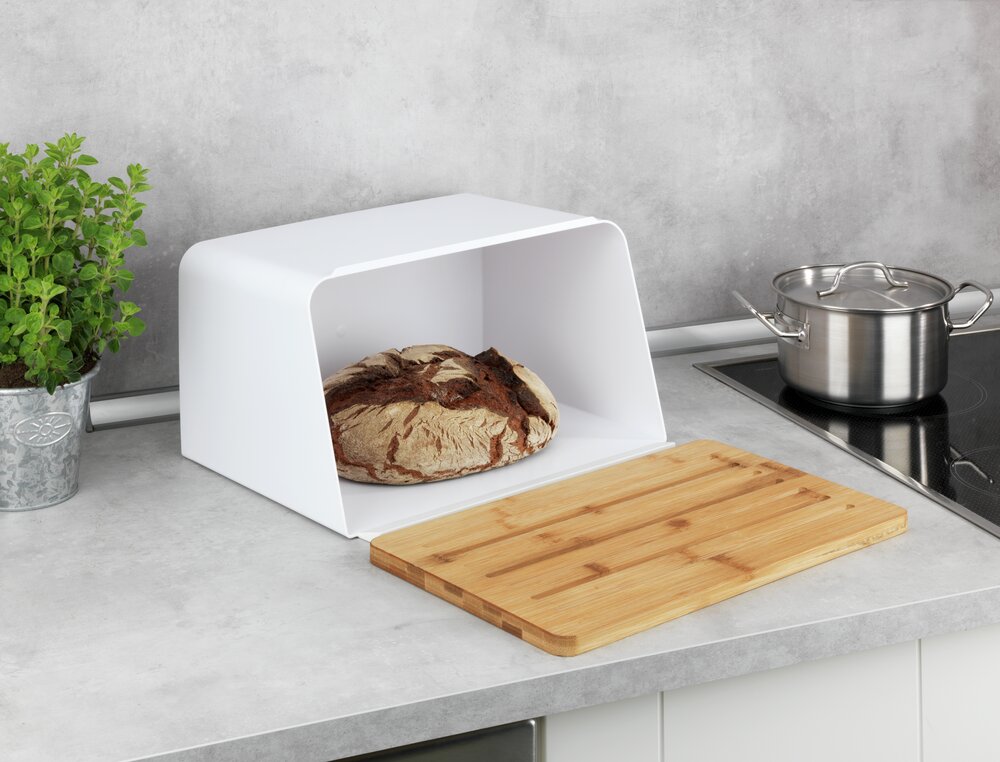 Broodtrommel met bamboe plank, wit