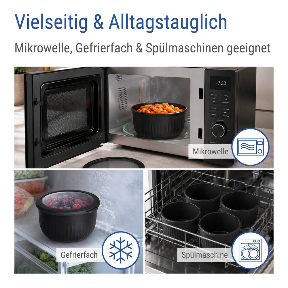 Frischhaltedose Mod. Bowie Schwarz, 4-teiliges Set  für Kühlschrank, Gefrierschrank & Mikrowelle geeignet
