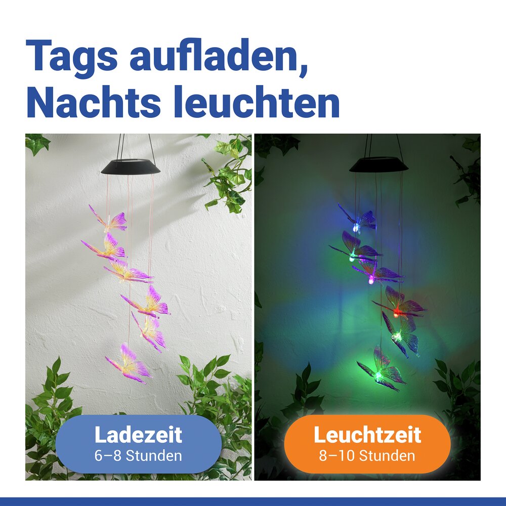 LED Windspiel Mod. Schmetterling Solar, 2er Set  dekorative Gartenbeleuchtung