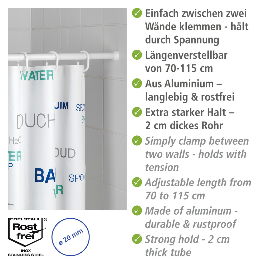 Teleskop-Duschstange Weiß 70 - 115 cm  aus rostfreiem Aluminium