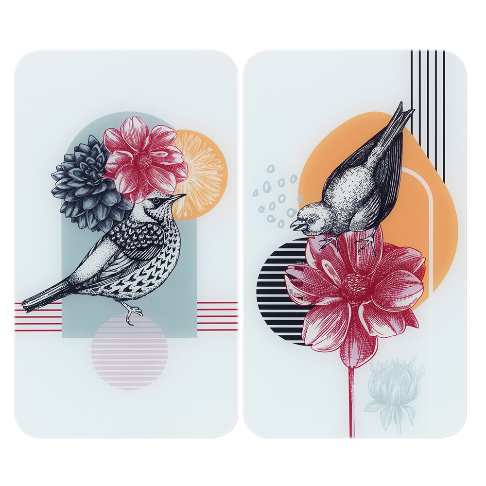 Plaque de Recouvrement Universelle Mod. Chants d'Oiseaux, set de 2  pour tous les types de cuisinières