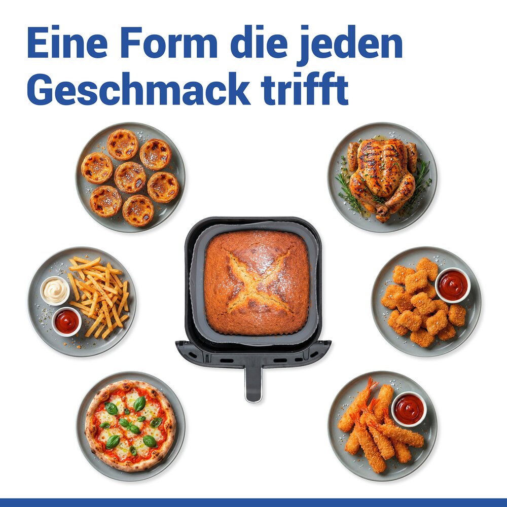 Silikonform für Heißluftfritteusen Mod. Nara, eckig  hitzebeständig bis 230 °C, spülmaschinengeeignet