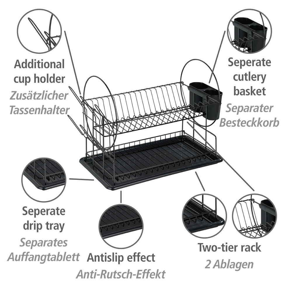 Geschirrabtropfer Premium Duo Schwarz  Abtropfgestell