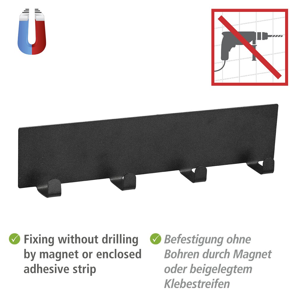 Magnetische Hakenleiste Mod. Ima, Schwarz  mit 4 Haken