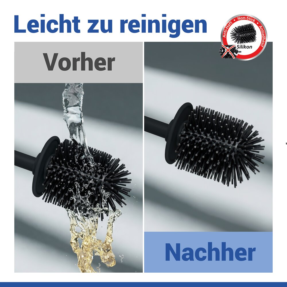 Turbo-Loc® WC-Garnitur Mod. Lizan Schwarz  mit Silikon-Bürstenkopf, Befestigen ohne Bohren