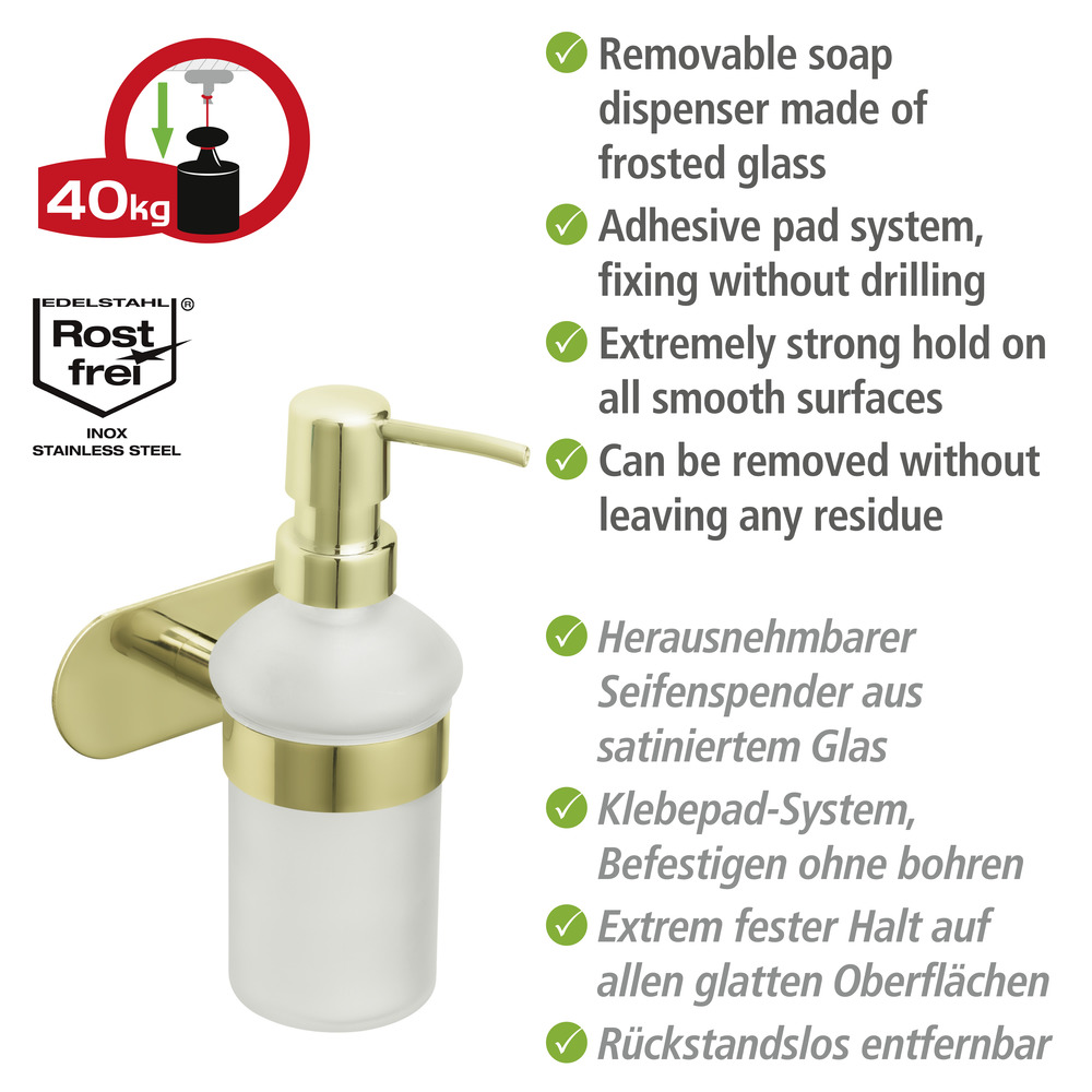 Turbo-Loc® Seifenspender Mod. Orea Gold Matt  Befestigen ohne Bohren