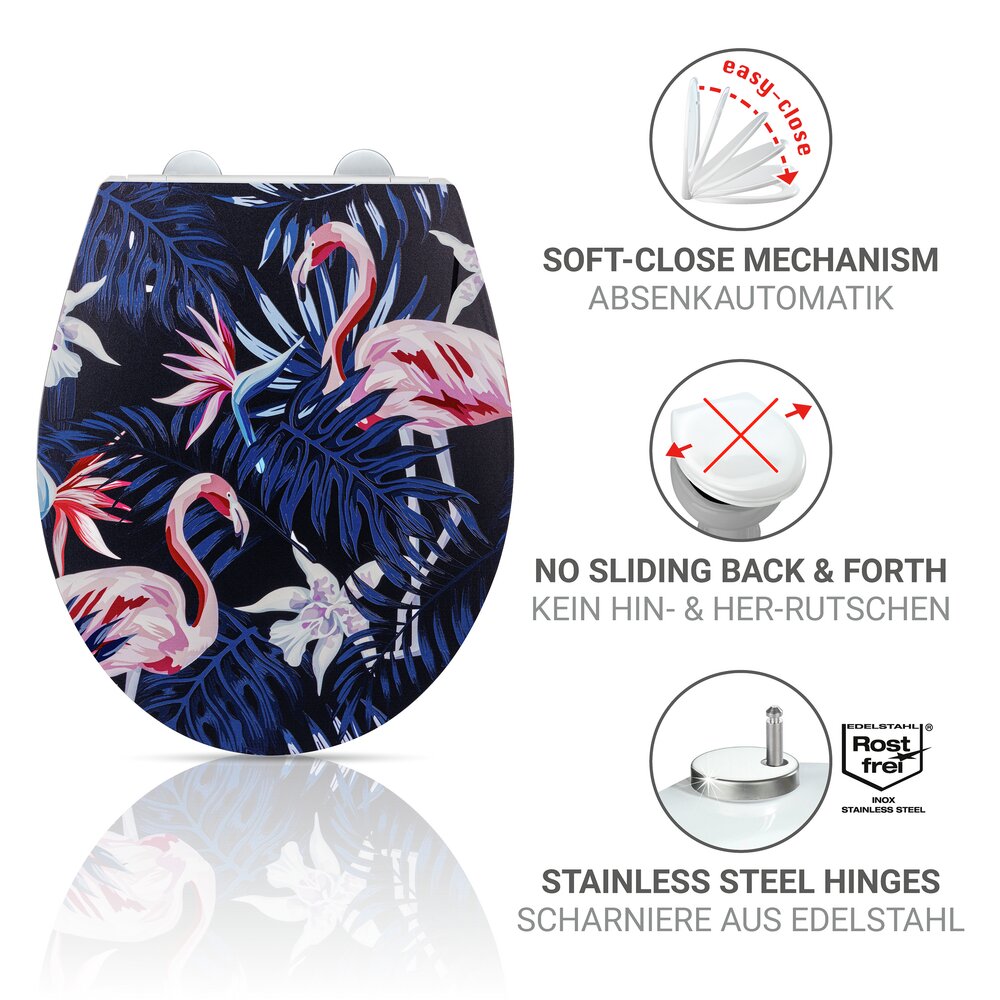 Siège WC Mod. Silvi, multicolore, plastique thermodurci, abaissement auto  fixation inox, surface en relief